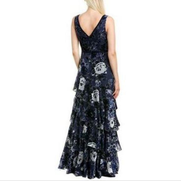 NWT Marchesa Notte Blue Floral Sleeveless Tiered Burnout Gown Dress 2 - Picture 3 of 12
